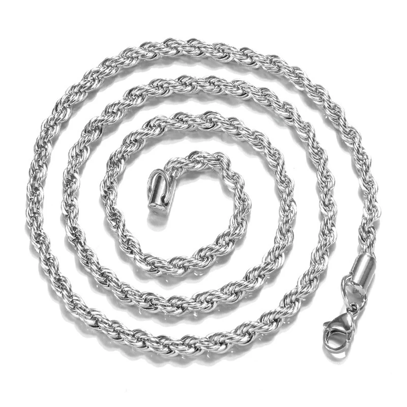 Горячая Распродажа, розничная и, серебряное ожерелье для женщин и мужчин, ожерелье 2mm16, 18,20, 22,24, 26, 28, 30 дюймов, витая веревка, цепочка, ювелирные изделия, аксессуары