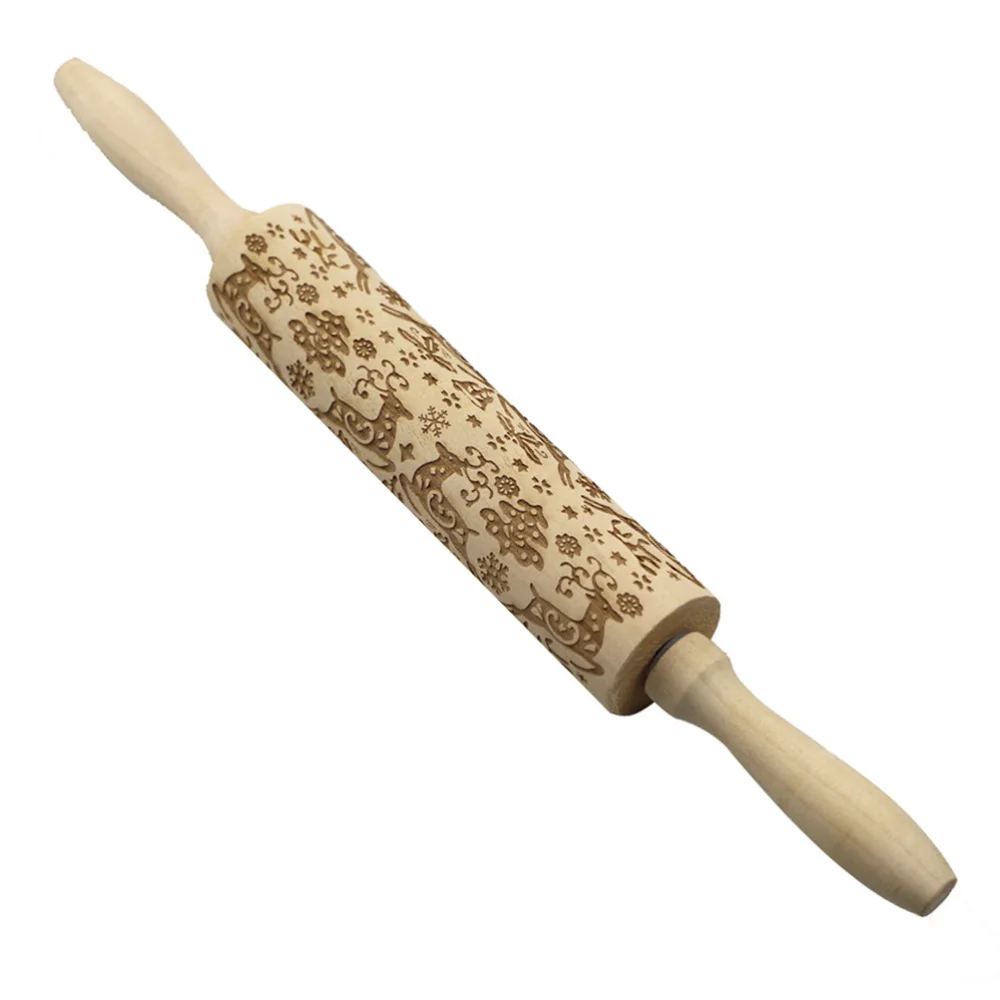 1pc Christmas Rolling Pin Pattern Dough Baking Roller Baking Pin for Bakery Home Kitchen