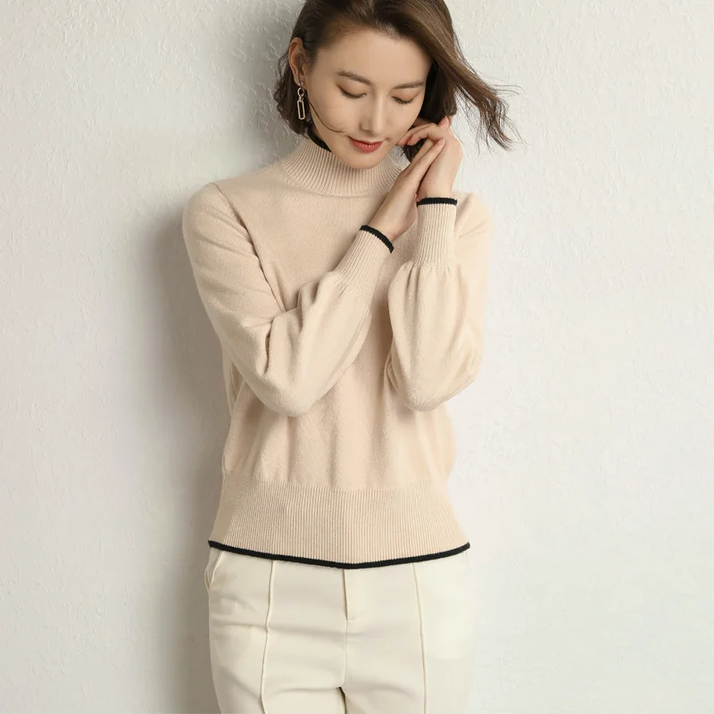 

adishree 2019 woman winter 100% Cashmere sweaters and auntmun knitted Pullovers High Quality Warm Female Patchwork Turtleneck