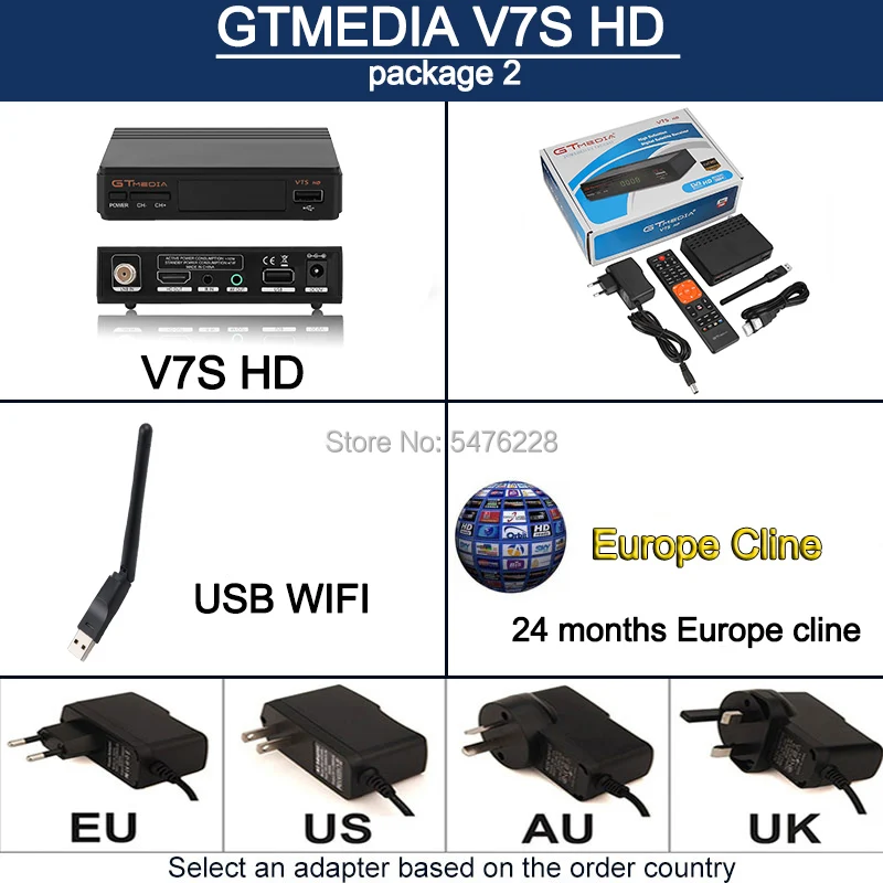 DVB-S2 Gtmedia v7s hd с 2 лет cccam cline для Испании Gt media v7s включает USB wifi Full HD Спутниковое декодирование - Цвет: Серый