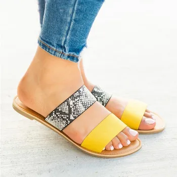 

2019 Women's Slippers New Casual Monochrome Vintage Roman Style Plus-size Flat Slippers Sandals Shoes Claquettes Femme Chaussure