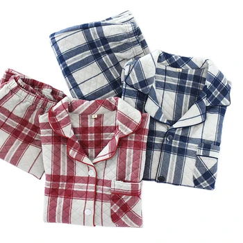 

Fashion plaid Thicken couple pajamas sets women and men winter warm 100% cotton scuba quilted long sleeve pyjamas sleepwear Men