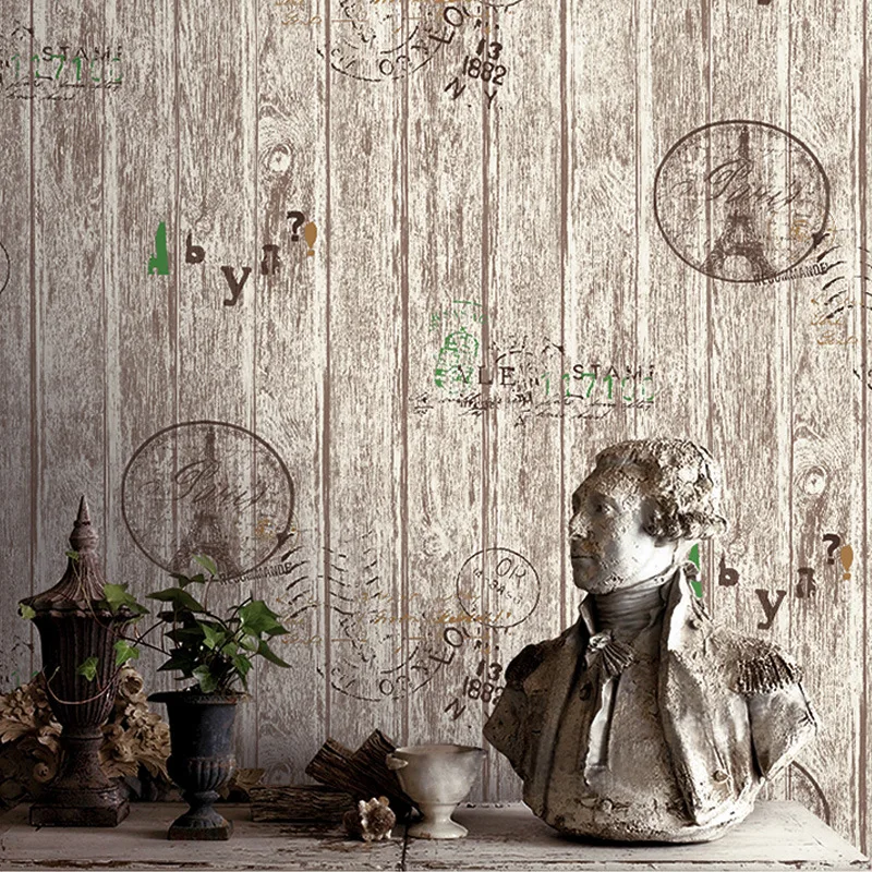 Retro Imitation Wood Grain Graffiti Wallpaper Wood Plank Coffee Shop Clothing Store Restaurant Pvc Refurbished Wallpaper