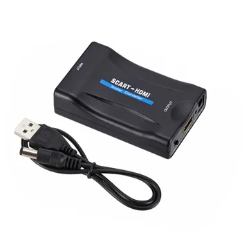 

50set 1080P HDMI to SCART to HDMI Composite Video Stereo Converter Audio Adapter with DC USB Cable For Sky Box HD TV DVD STB