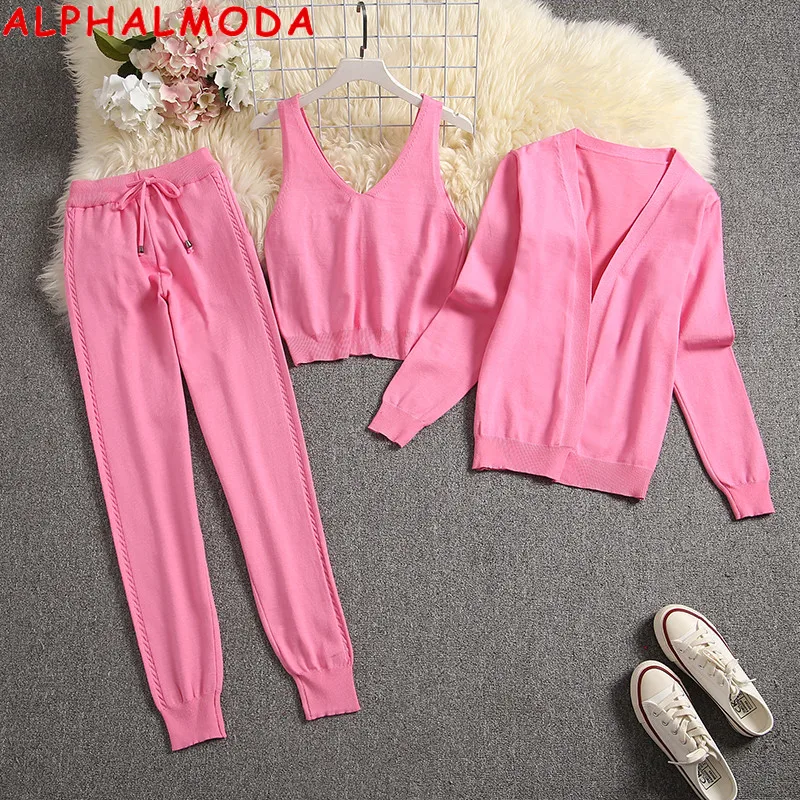 Женский трикотажный костюм ALPHALMODA Трикотажный из 3 предметов с длинными кардиган