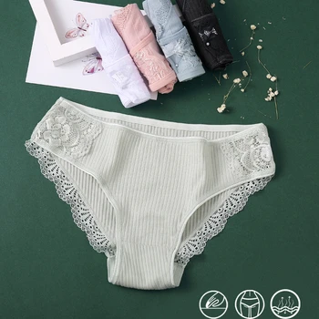 

Cotton Panty For Women Lace Underwear Hot Sale Sexy Briefs Comfortable Cotton Panty Breathable Girls Soild Color Lingerie M-XL