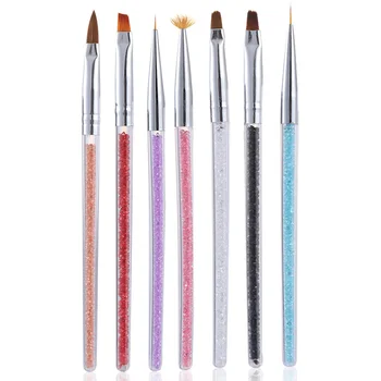 

7pcs For Acrylic UV Gel Builder Salon Drawing DIY Manicure Tool Dotting Art Pen Nail Brush Set Liner Crystal Handle Professional