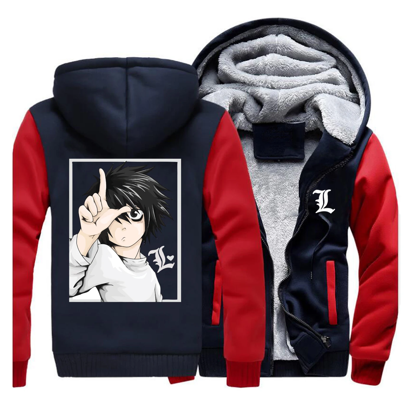 Death Note, мужские толстовки с рисунком аниме,, мужская куртка с принтом японского аниме, новая популярная Толстая Уличная одежда, спортивный костюм - Цвет: Red Dark Blue