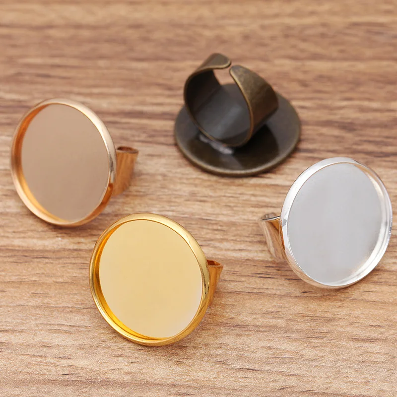 

100pcs Adjustable Blank Open Strong Ring Cabochons Cameo 16 18 20 25mm Round Bezel Ring tray Base Settings DIY Jewelry Findings