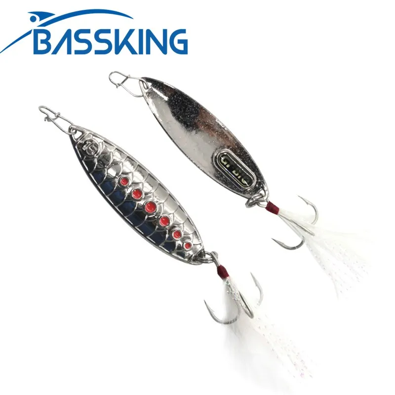 

Высококачественная металлическая ложка BASSKING 10 г 15 г, приманка с блестками и перьями, тройной крючок, искусственная приманка, рыболовная приманка, Воблер для окуня