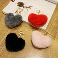 Стиль сердце меховой шарик-подвеска персик сердце брелок, подвеска для машины аксессуары Сумка искусственный Рекс Кролик пом оптом