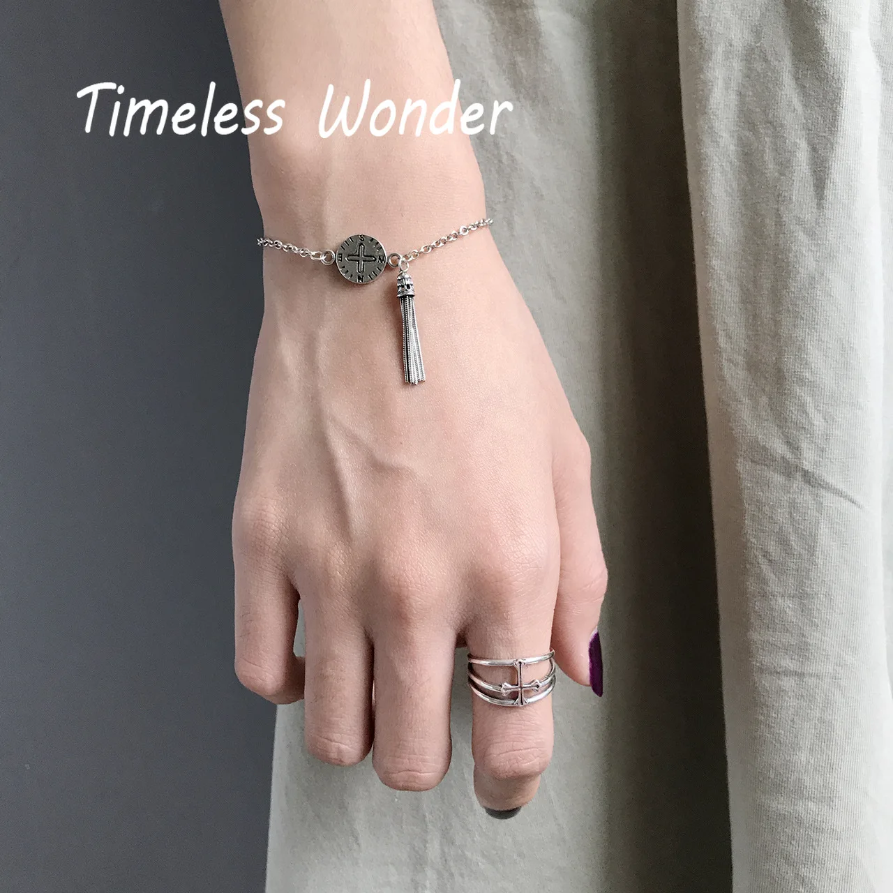

Timeless Wonder 925 Sterling Silver Retro tassel cross coin Charm Bracelet Women Jewlery Punk Gothic Gown Gift Ins Boho 5597