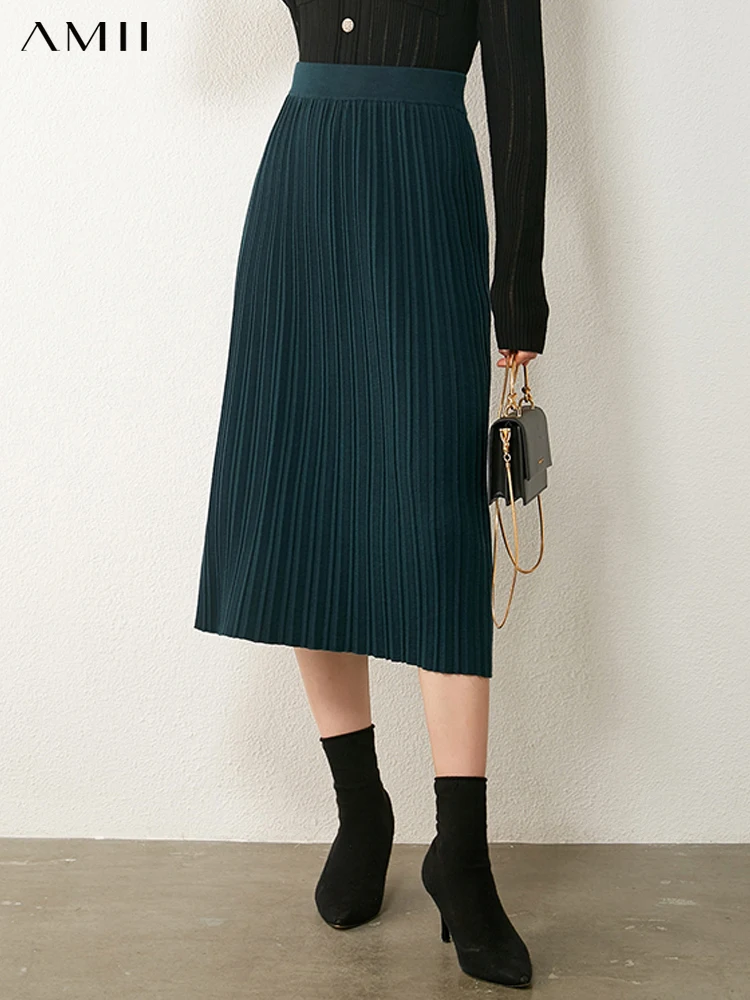 Минималистские плиссированные юбки AMII для женщин свободная юбка с высокой