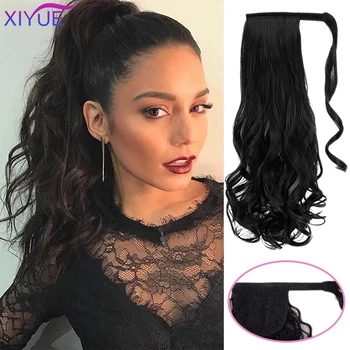 

High Temperature Resistance Wavy Long Ponytail Synthetic Hairpiece Wrap on Clip Hair Extensions Brown Pony Tail Blonde Fack Hair