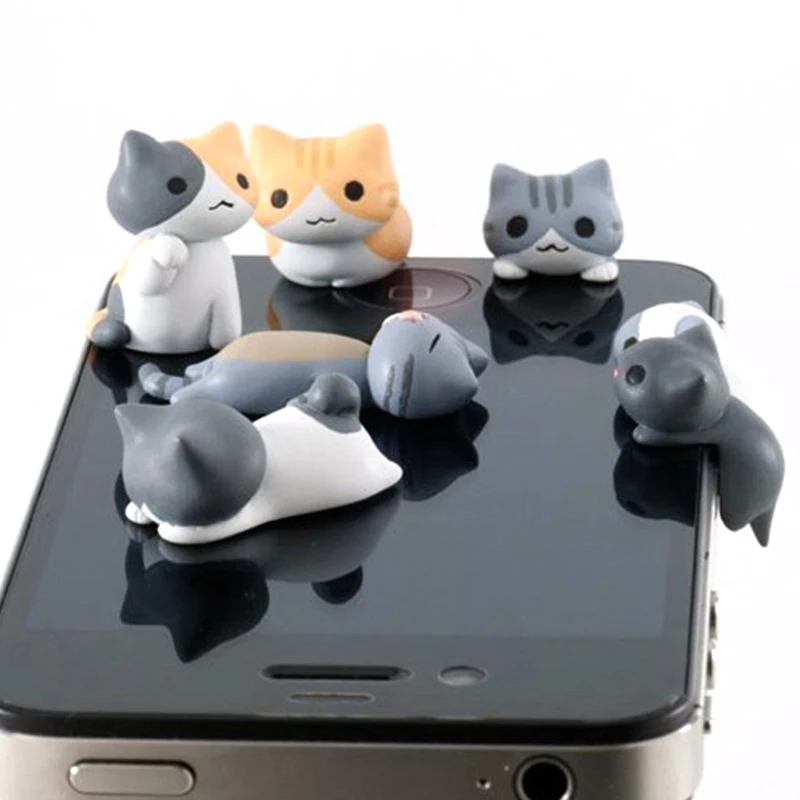 1PCs Cute Cheese Cats 3.5mm Anti Dust Dirt-resistant Earphone Jack Plug Adapter To Phone Stopper Cap for Iphone Random Color