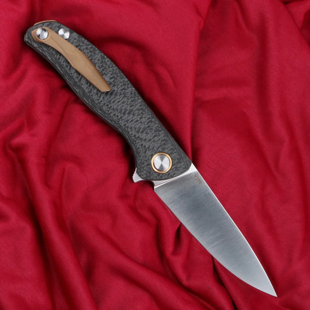 Kanedeiia carbon fiber handle Flipper F3 folding knife M390 blade titanium lined camping hunting pocket fruit knife EDC tools