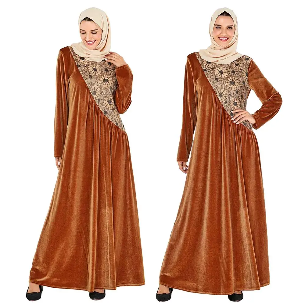 

Dubai Velvet Abayas Women Muslim Abaya Embroidery Flower Turkish Dresses Islamic Clothing Arab Caftan Marocain Robe Gown Kaftan