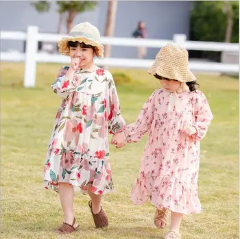 

2020 spring girls Chiffon dress print Long sleeve girls princess dress fashion high-grade Children's clothes wholesale