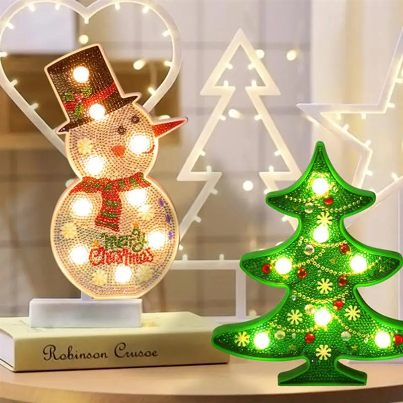 

Christmas Decoration Snowman Christmas Tree DIY Special Shape Brick 5D Diamond Painting Modeling LED Lamp Decorative Night Light
