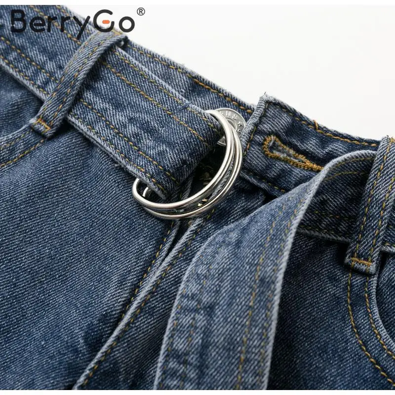 BerryGo, элегантные женские джинсы с поясом, на осень и зиму, с высокой талией, женские джинсовые штаны, на молнии, с карманами, уличная одежда, женские брюки