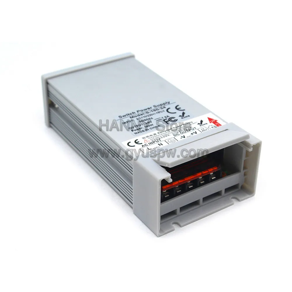 Блок питания DC24V 7.5A 180 Вт Трансформатор 110 В 220 В AC DC 24 в непромокаемый источник питания для светодиодной ленты, светильник, монитор cctv