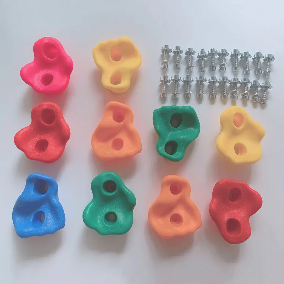 Juego de escalada en roca de plástico para niños, 10 Uds., madera, piedras de la pared, pies de mano, Kits de agarre para interior y exterior, juguetes de escalada