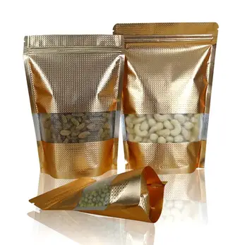 

9 sizes Golden Matte Aluminum Foil Mylar Bag tea dried fruit packing Gift Packaging Bag Zip Lock Foil Bag gold with window