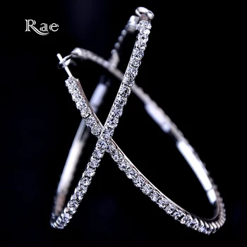 30-100mm Fashion Hoops Earrings With Rhinestone Circle Crystal Earrings Big Basketball Wives CZ Hiphop Earrings Women