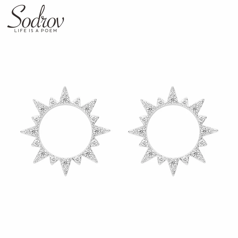 SODROV, 925 пробы, серебряные серьги, Подсолнух, цветок, серьги-гвоздики для женщин, красивые, вечерние, серебряные, 925, ewelry