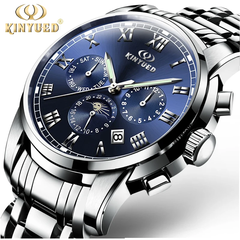 

KINYUED Business Mens Watches Automatic Mechanical Watches Men Luxury Waterproof Sport Moon Phase Calendar Clock Erkek Kol Saat