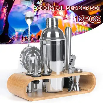 

12pcs 750ML/550ML Cocktail Shaker Bar Set Stand Cocktail Set Winemaking Wine Mixer Distiller Cocktail Mixer Set Bar Spoon