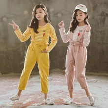 Повседневные штаны для девочек новые осенние хлопковые свободные детские комбинезоны модные одноцветные Подтяжки одежда для маленьких девочек 6, 8, 10, 12 лет