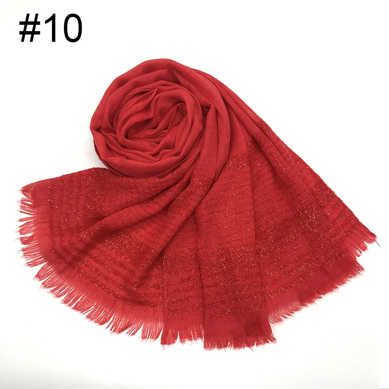 10 Fashion scarf plain glitter muffler hijab shimmer shawls women sparkling pashmina muslim head scarf solid wraps 10pcs/lot - Color: 10