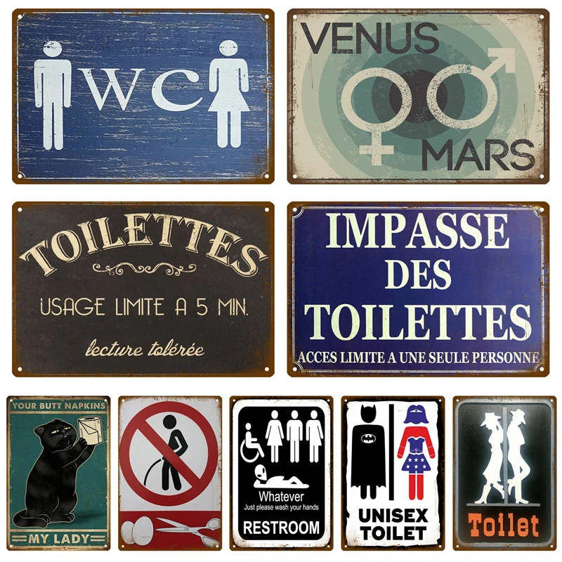 WC Toilet Tin Sign Poster Vintage Wall Posters Metal Sign Decorative Wall Plate Kitchen Plaque Metal Vintage Decor Accessories toilet door sign,metal wall art,metal wall signs,metal signs,toilet sign