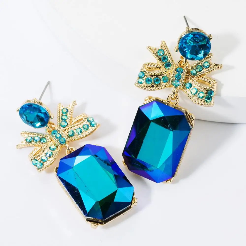 blue Модная стеклянная кристаллическая Подвеска Висячие серьги для женщин ювелирные изделия девушки ультрамодные Эффектные серьги аксессуары - Metal Color: blue