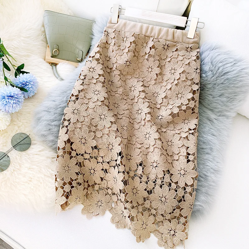 REALEFT 2020 новые весенне летние кружевные Открытые юбки с запахом элегантные миди