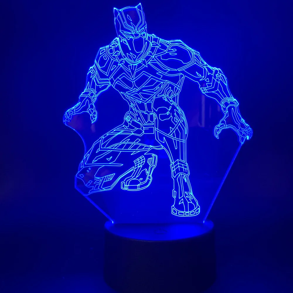 Детская настольная 3d лампа Marvel, супергерой, Черная пантера, светодиодный ночной Светильник для спальни, декоративный Ночной светильник, подарок