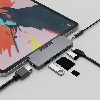 

7 in 1 Multi-function USB Type-C HUB to HDMI USB3.0 USB-C PD TF Card AUX Adapter 5Gbps Transmission Rate Connect Card Reader