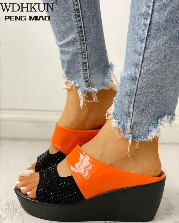 

New Arrival 2020 Women Sandals Women Summer Fashion Leisure Fish Mouth Crystal Sandals Thick Bottom Slippers Wedges Shoes Women