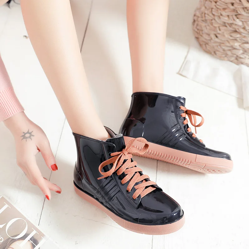 Модные женские водонепроницаемые ботинки Нескользящие низкие корейские