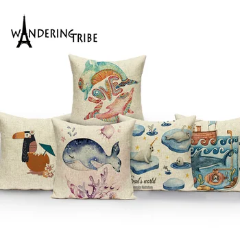 

Marine Animal Cushion Covers Crab Octopus Home Decoration Pillowcase Cartoon Landscape Bedroom Cushions Cover Cojines Almofadas