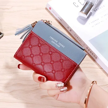 

Korean Tassel Women Short Wallet PU Leather Folding Credit Card Holder Wallet Girls Fashion Small Coin Purse Money Bag Dropship