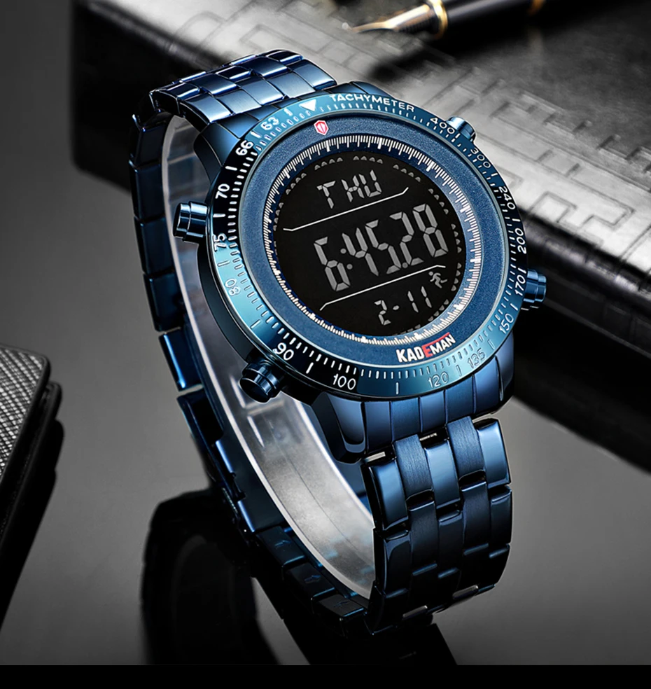 Роскошные мужские часы оригинальные Спортивные Цифровые 3ATM полностью стальные Модные Бизнес наручные часы Лидирующий бренд KADEMAN Relogio Masculino K849
