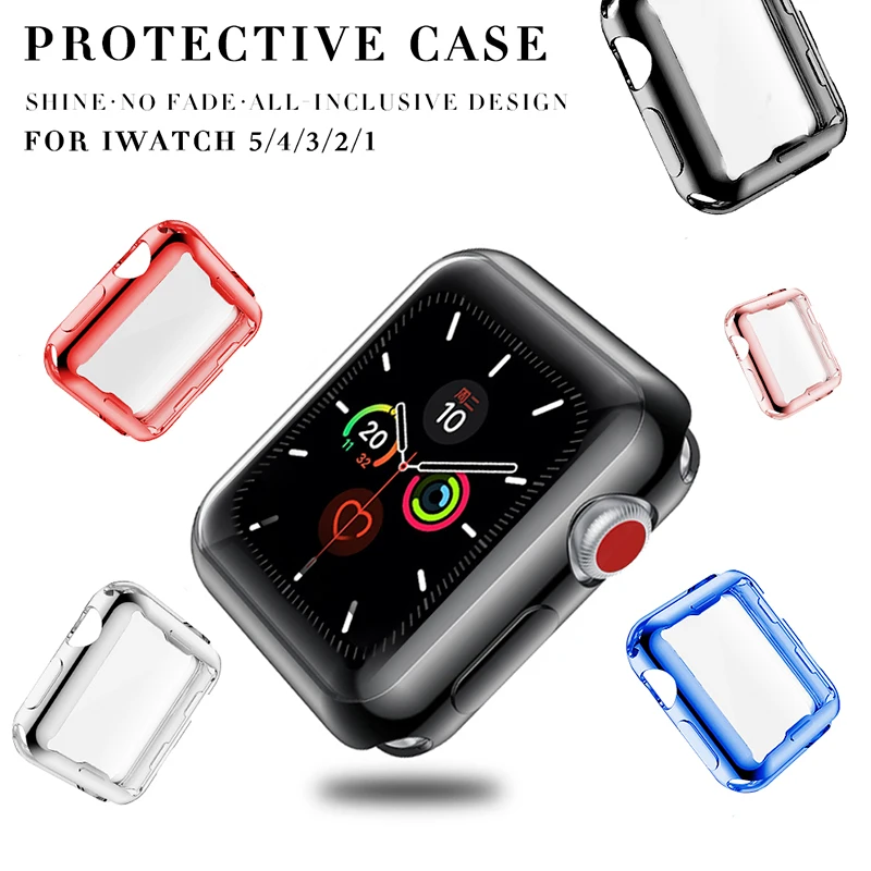 Тонкий чехол для часов для Apple Watch корпус 5 4, версия 1, 2, 3, ремешок 42 мм, 38 мм, версия мягкий прозрачный TPU Экран протектор для наручных часов iWatch, 44 мм 40 мм аксессуары