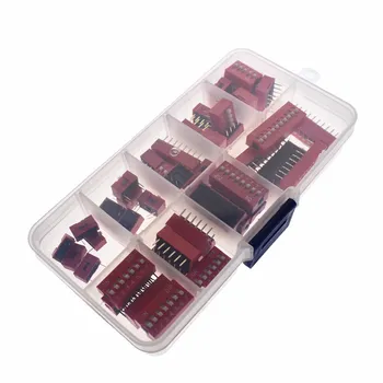 

Dip Switch Kit In Box 1 2 3 4 5 6 7 8 10 Way 2.54mm Toggle Switch Red Snap Switches Mixed Kit Each 5PCS Combination Set