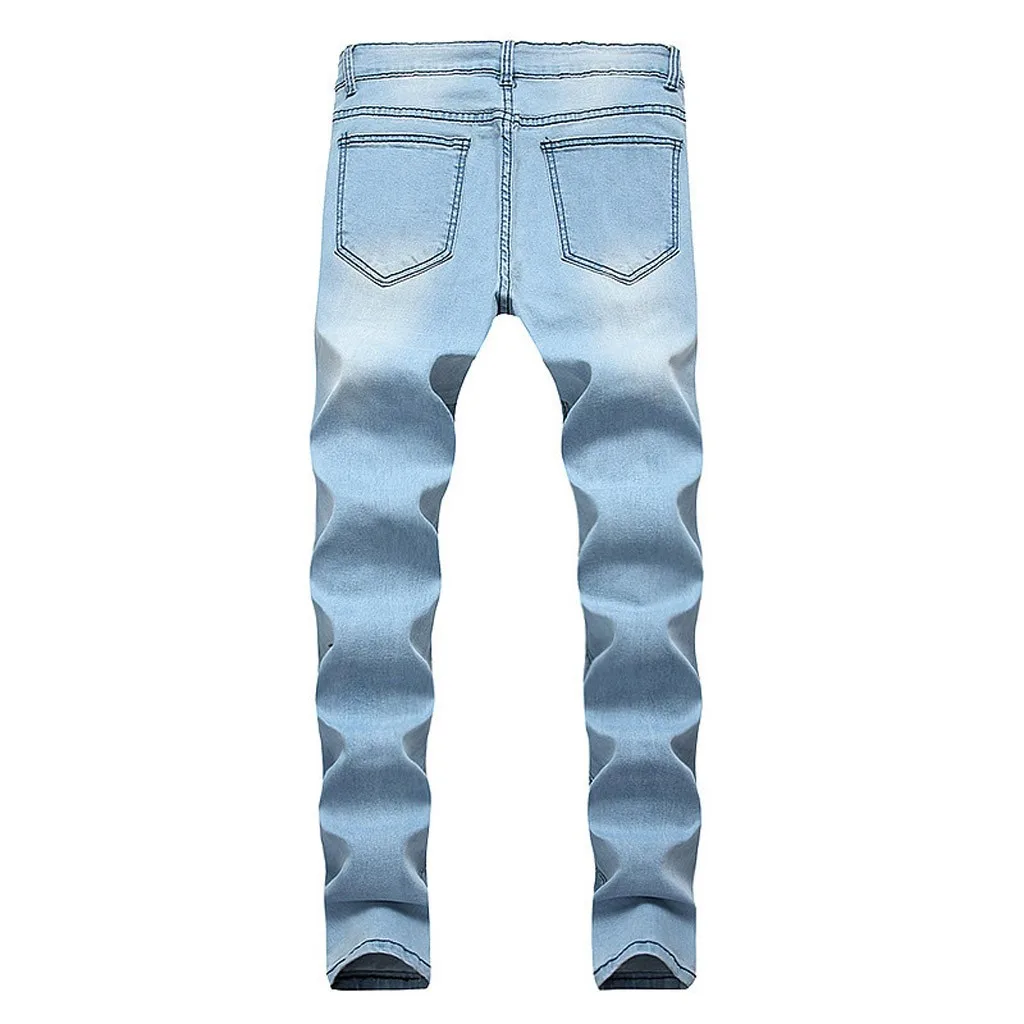 Для мужчин джинсы мужские штаны Для Мужчин's Облегающие штаны Для мужчин осень повседневные протертые синие джинсы