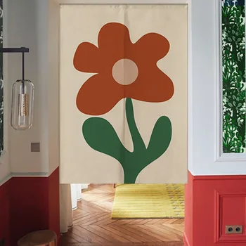

Modern Simple Solid Color Ins Small Flower Color Block Door Curtain Short Curtain Cotton and Linen Half CurtainBedroom Partition
