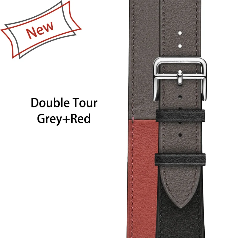40 мм 44 мм черный ремешок для Apple Watch Series 5 ремешок для часов из натуральной кожи браслет один двойной тур полосы для iWatch серии 3 2 - Цвет ремешка: Double-Grey-red