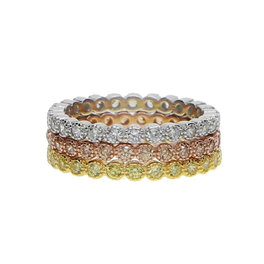 three color stack stackable 925 sterling silver wedding rings bezel ...