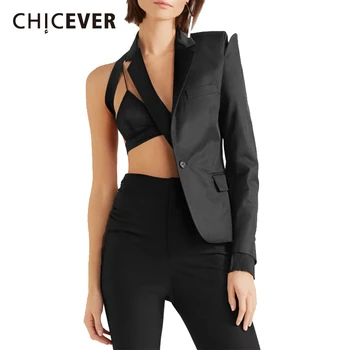 

CHICEVER Korean Patchwork Irregular Women's Blazer Notched Long Sleeve Hollow Out Sexy Plus Size Suits Female 2020 Clothes New